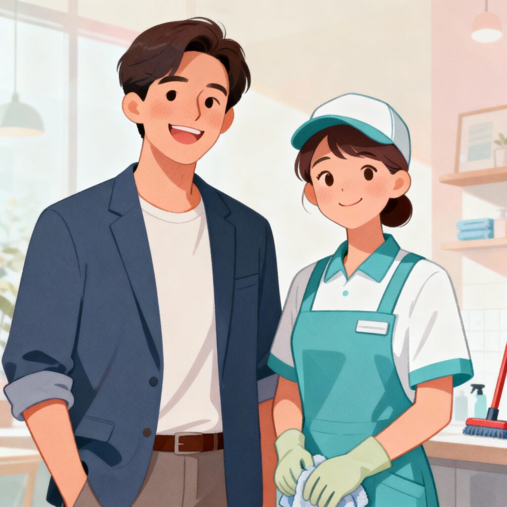 business-owner-with-cleaning-worker-illustration